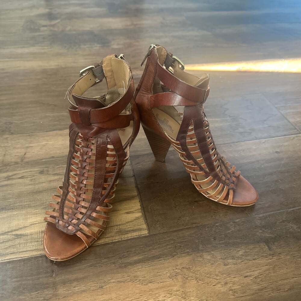 Belle Sigerson Morrison Brown Leather Caged Gladiator Heeled Sandals